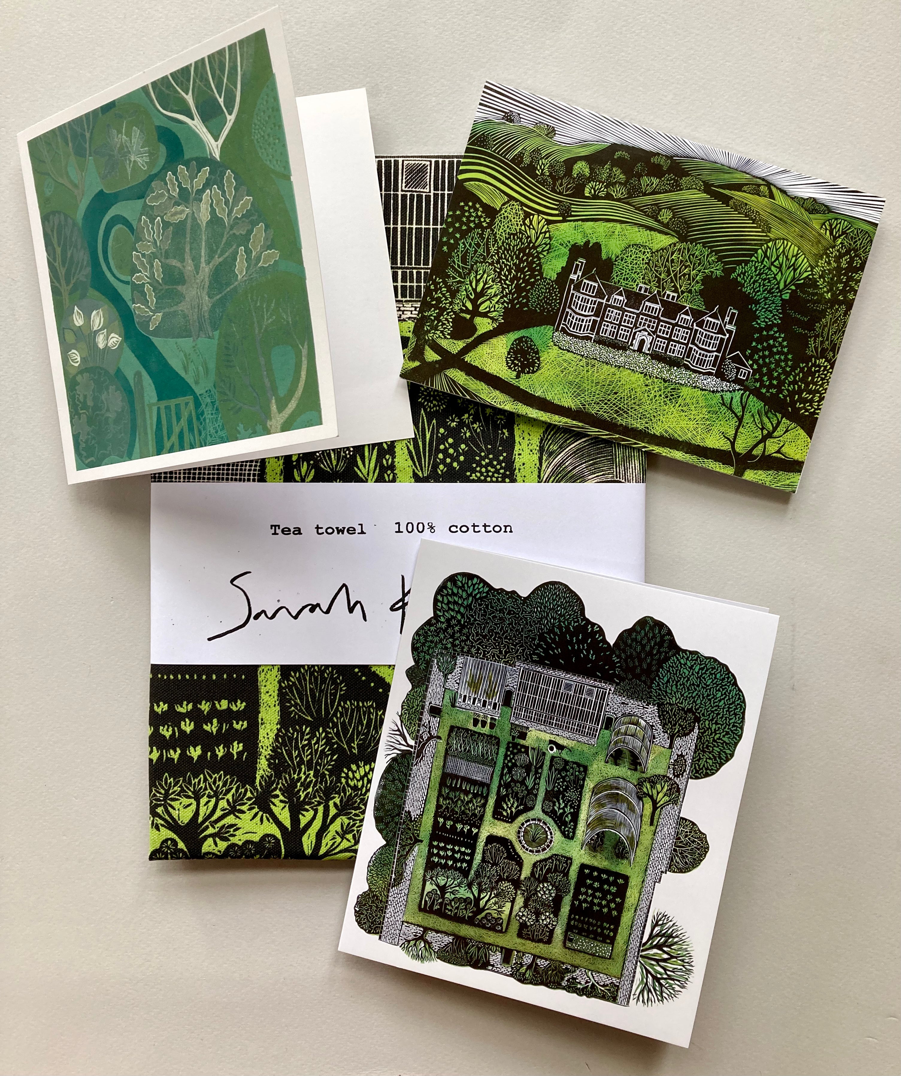 Kitchen Garden Tea Towel & Launde Abbey Greeting Card Bundle