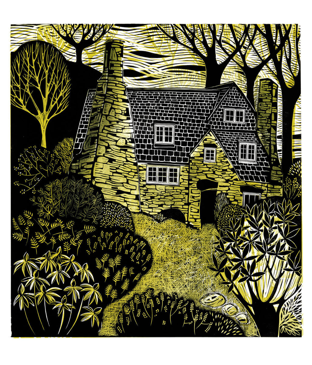 Stoneywell, a linocut print by Sarah Kirby