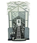 Greenhouse II, linocut print by Sarah Kirby