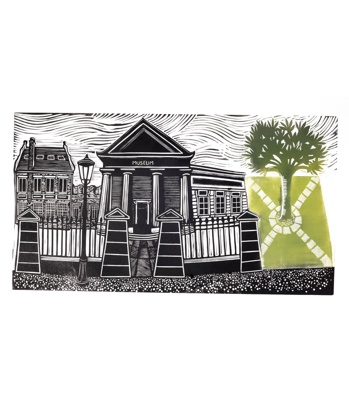 New Walk Museum, a linocut print by Sarah Kirby