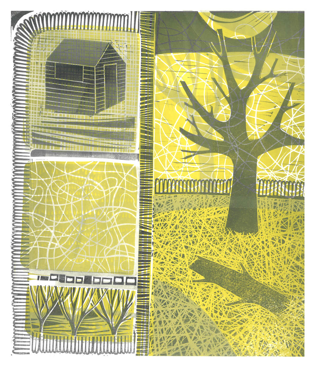 Shortest Day III, a linocut print by Sarah Kirby