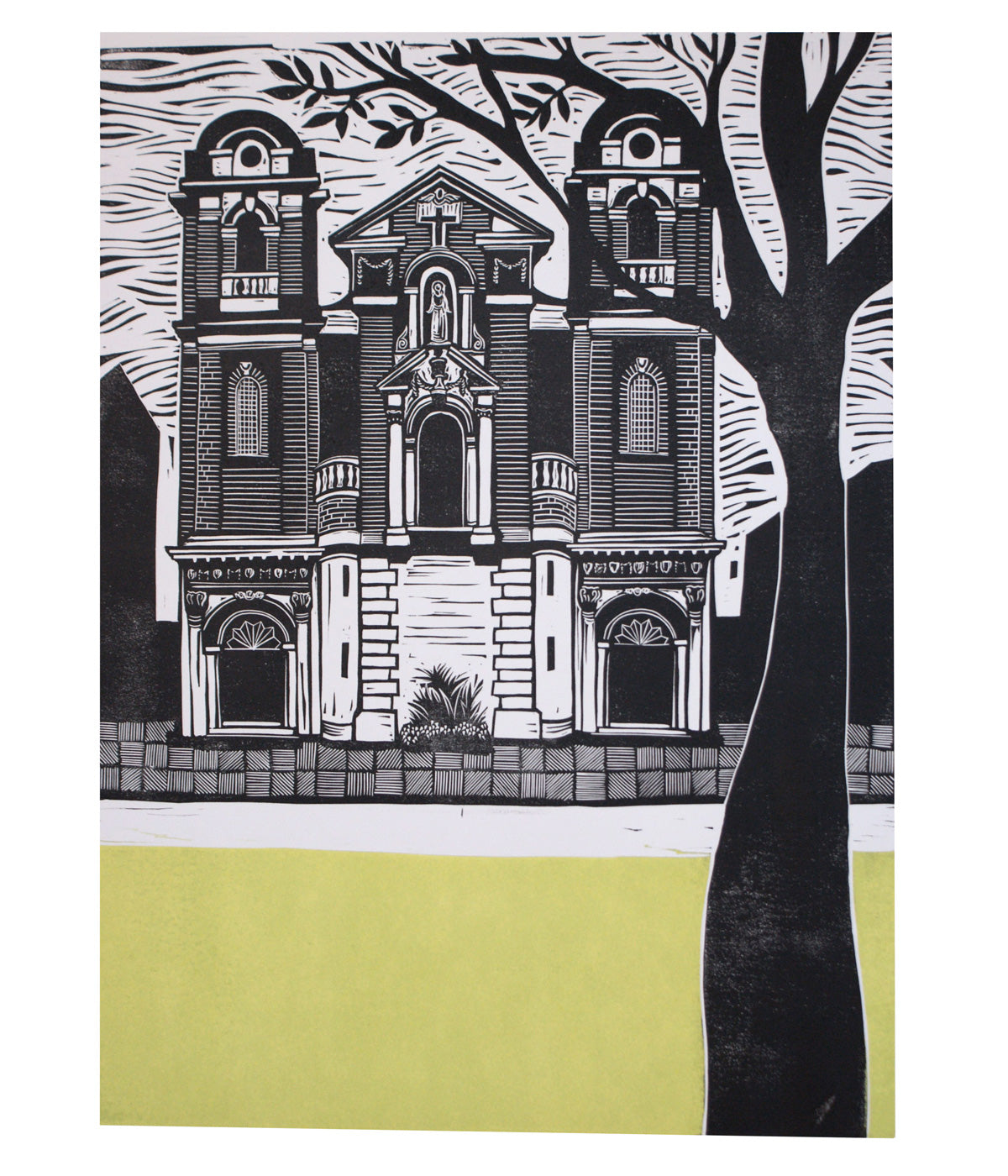 St James The Greater, a linocut print by Sarah Kirby
