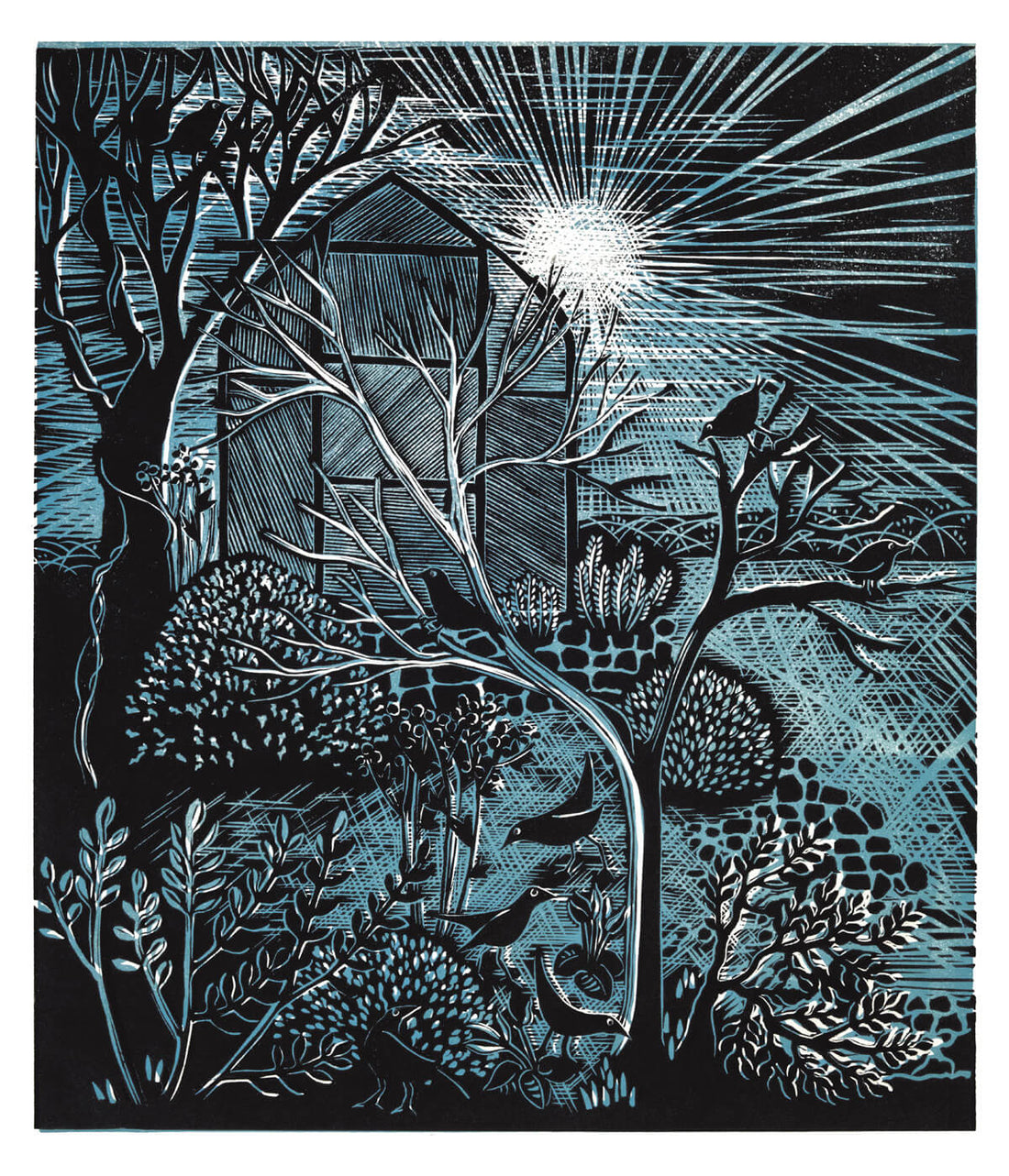 January Morning, a linocut print by Sarah Kirby