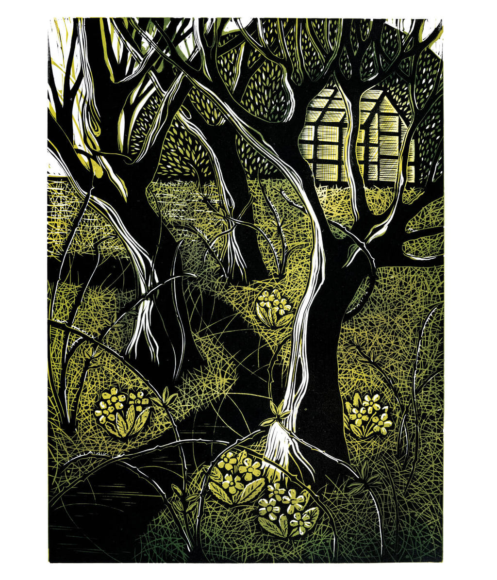 The Badgers Path, a linocut print by Sarah Kirby