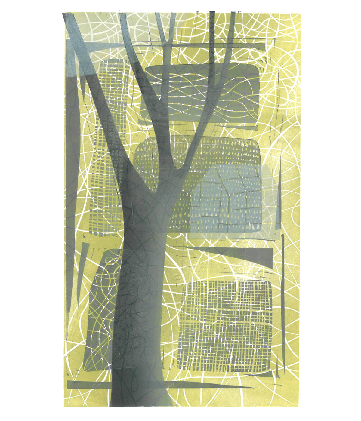Shortest Day II, a linocut print by Sarah Kirby